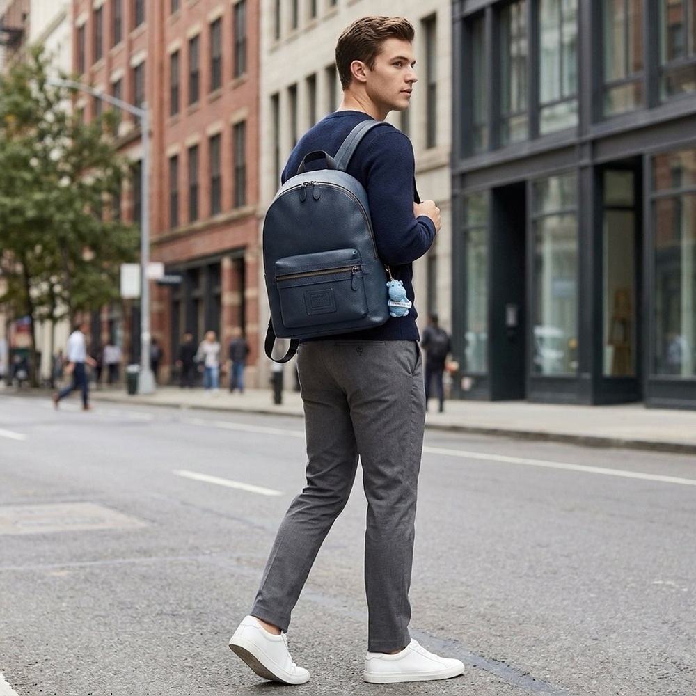 Coach 32235 Academy Backpack Style Midnight Navy Black Copper Pebbled Leather - Picture 7 of 11